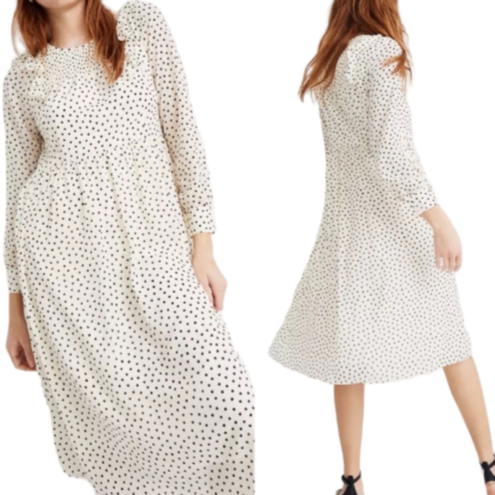 Madewell Ruffle Shoulder Longsleeve Retro Dress Ivory Sz M